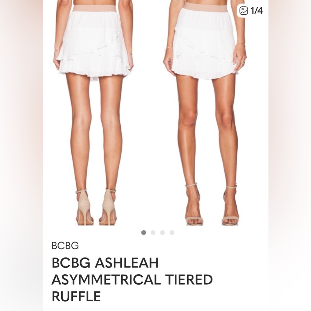 BCBG MAXAZRIA ASHLEAH ASYMMETRICAL TIERED RUFFLE white skirt XS
